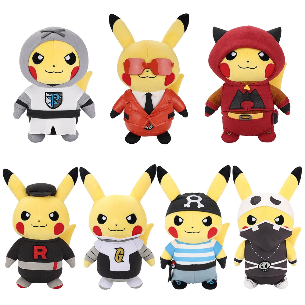 

New Pokemon Plush Pikachu Cosplay Aqua Skull Galactic Magma Plasma Flare Rocket Team Doll Dress up Toy Christmas Gifts For Kids