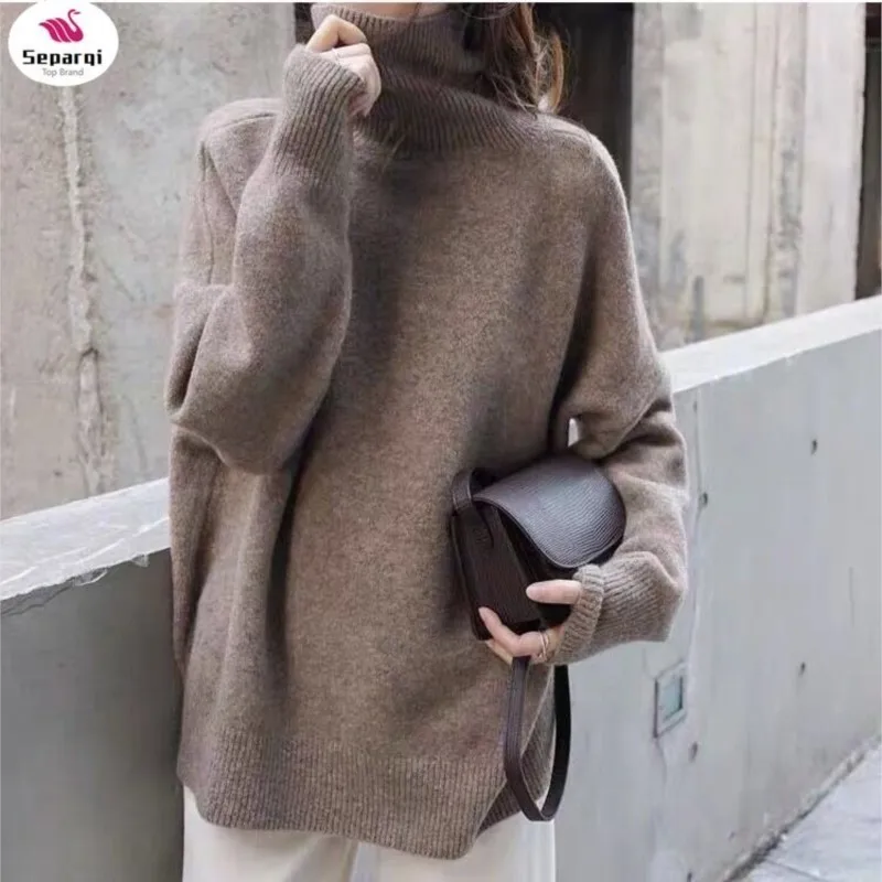 

SEPAQI Turtle Neck Cashmere Sweater Women Korean Style Loose Warm Knitted Pullover 2023 Winter Outwear Lazy Oaf Female Jumpers