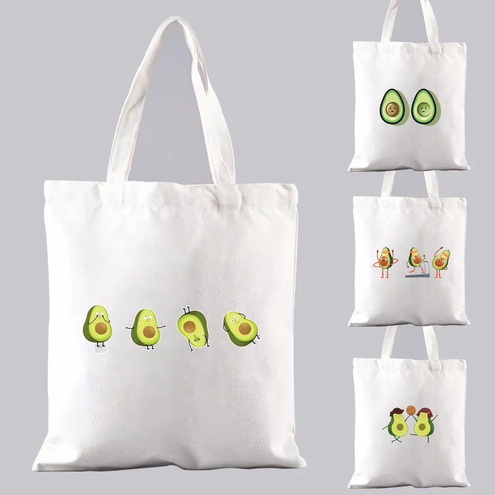 

Холщовая сумка-шоппер для женщин, милая сумочка на плечо с авокадо, вместительный белый тоут с принтом, Женский саквояж