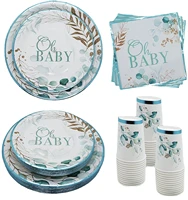 new hot stamping baby theme birthday party kids disposable tableware paper cup plate napkin for baby shower decoration supplies