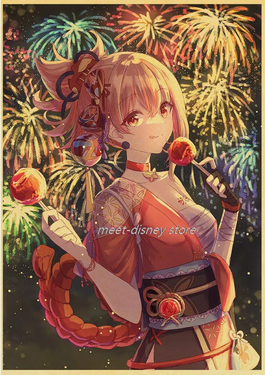 Популярная игра постеры Genshin Impact мультфильм крафт-бумага декор для комнаты