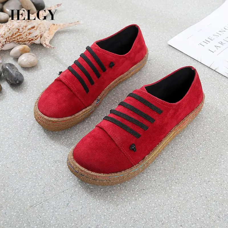 

IELGY large size women's shoes simple retro suede flat sole hand stitched