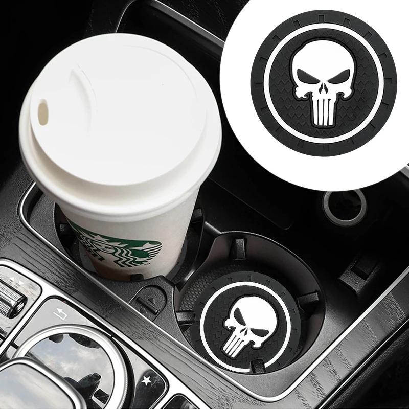 

1/2Pcs Car Coasters Skull Pattern Water Cup Holder Pads Cup Slot Silica Gel Waterproof Non-Slip Mat Interior Accessories Decorat