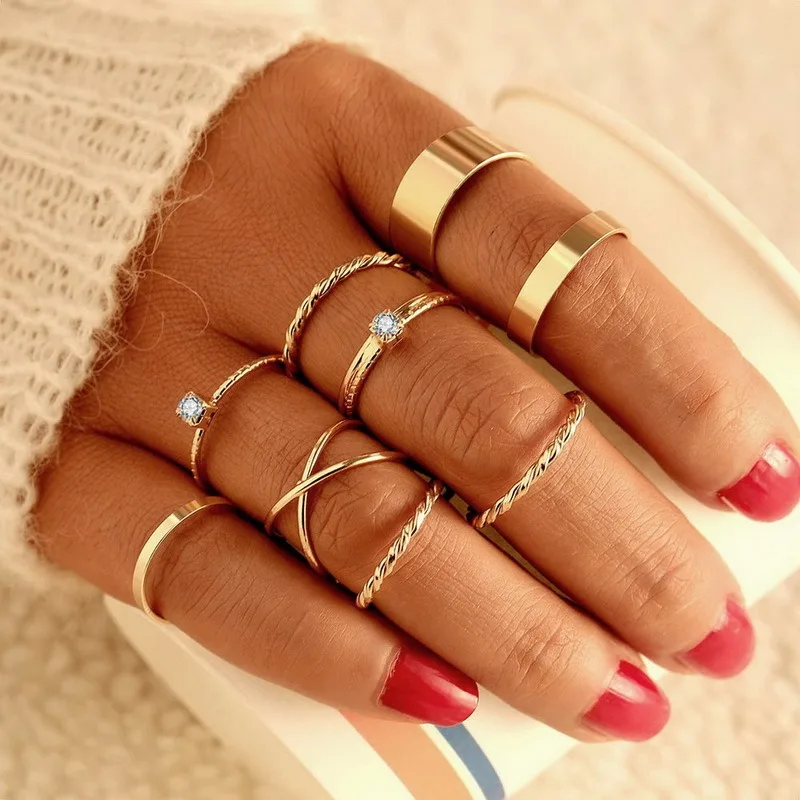 

Bohemian Geometric Rings Set For Women Vintage Star Moon Flower Knuckle Finger Ring Women Girl Fashion Jewelry Gift