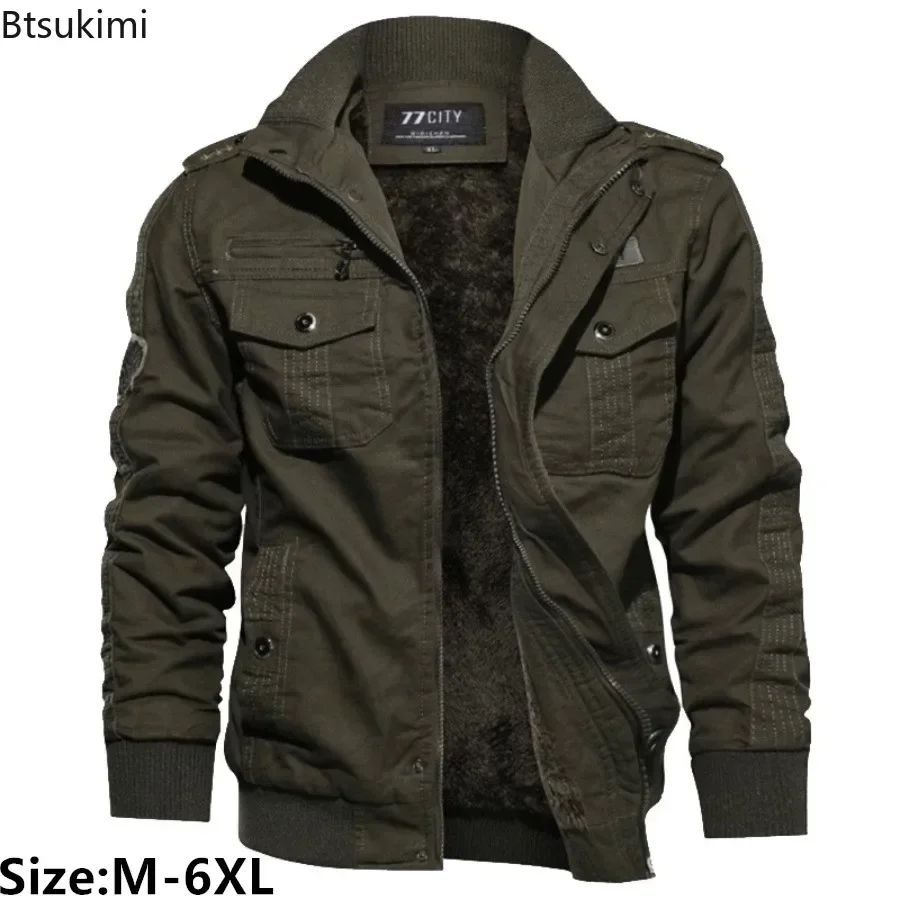 Autumn Winter Men's Plus Fleece Jacket Fashion Casual Thicker Warm Coats Man Multi-pockets Cargo Outdoor Windbreak