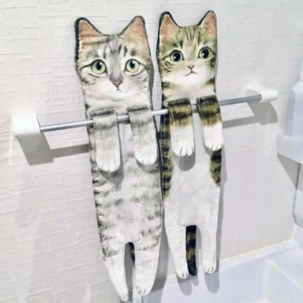 

Hanging Cat Hand Towel Polyester Adorable Cute Animal Hand Towel for Bathroom Kitchen Cat Decorative Towels Housewarming Gi G1K9