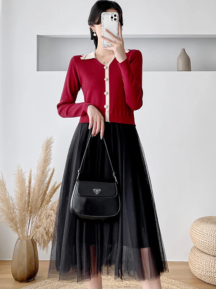 

Женское трикотажное платье средней длины, элегантное облегающее черное платье составного кроя в Корейском стиле для выпускного вечера, 2023