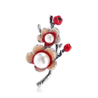 plum bossom brooches for women beautiful pearl flower beautiful enamel clothes accessories womens corsage birth
