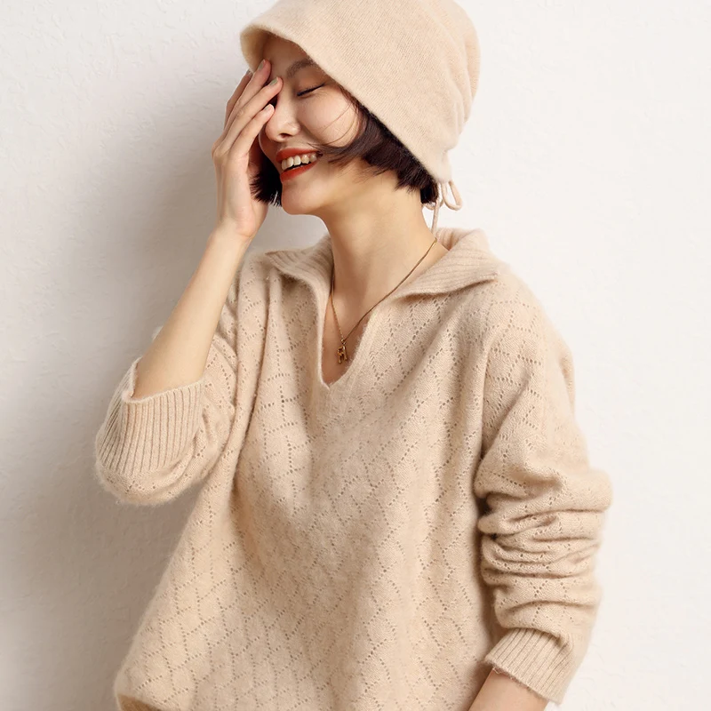 

2023 Top Women's Cashmere Fashion Polo Collar Knitted Sweater Women's Free Freight South Korea Fashion Warm Winter Outwear
