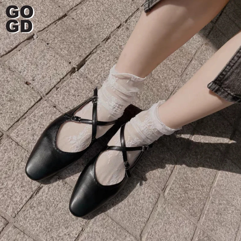 GOGD Trendy Fashion Women's Silver Flats Shoes New Shallow Low Heels Ballet Style Mary Jane Shoes Casual Outdoor Elegant Style