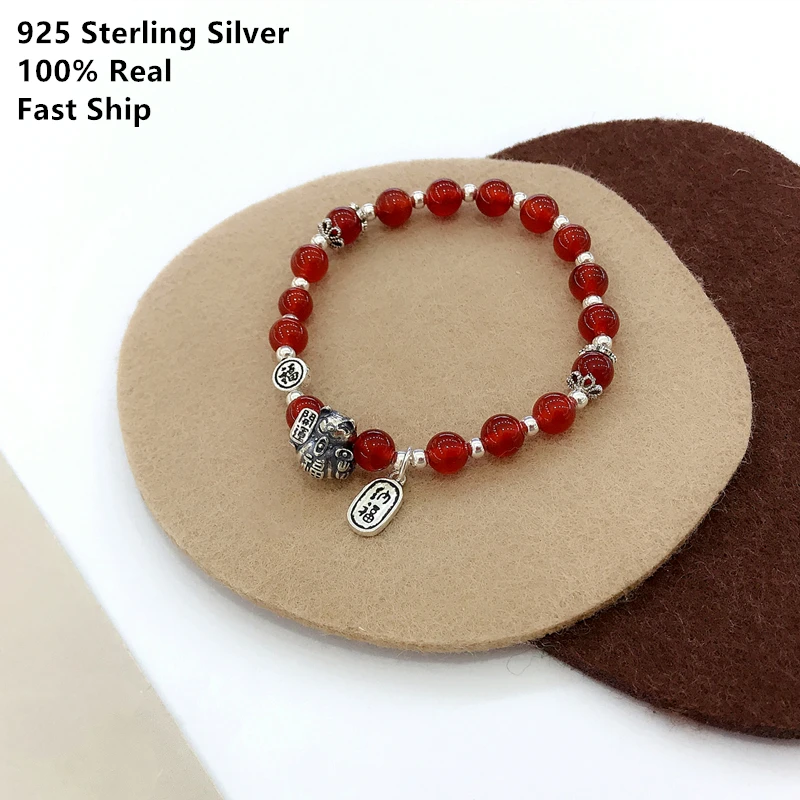 

Red Agate Sterling Silver Beads Bracelet Argent 925 Pierre Naturelle Pulsera De Plata 925 Fina Mujer Original браслет Jewelry