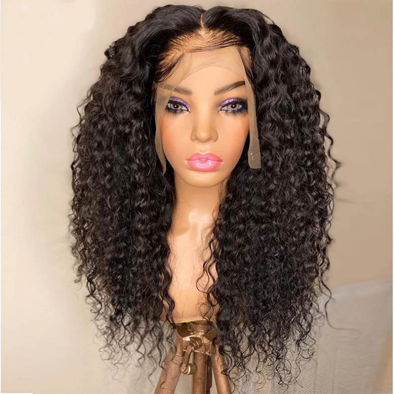

Glueless Soft Natural Black Color 26inch Long 180% Density Kinky Curly Lace Front Wig For Women With Babyhair Pre Plucked Daily