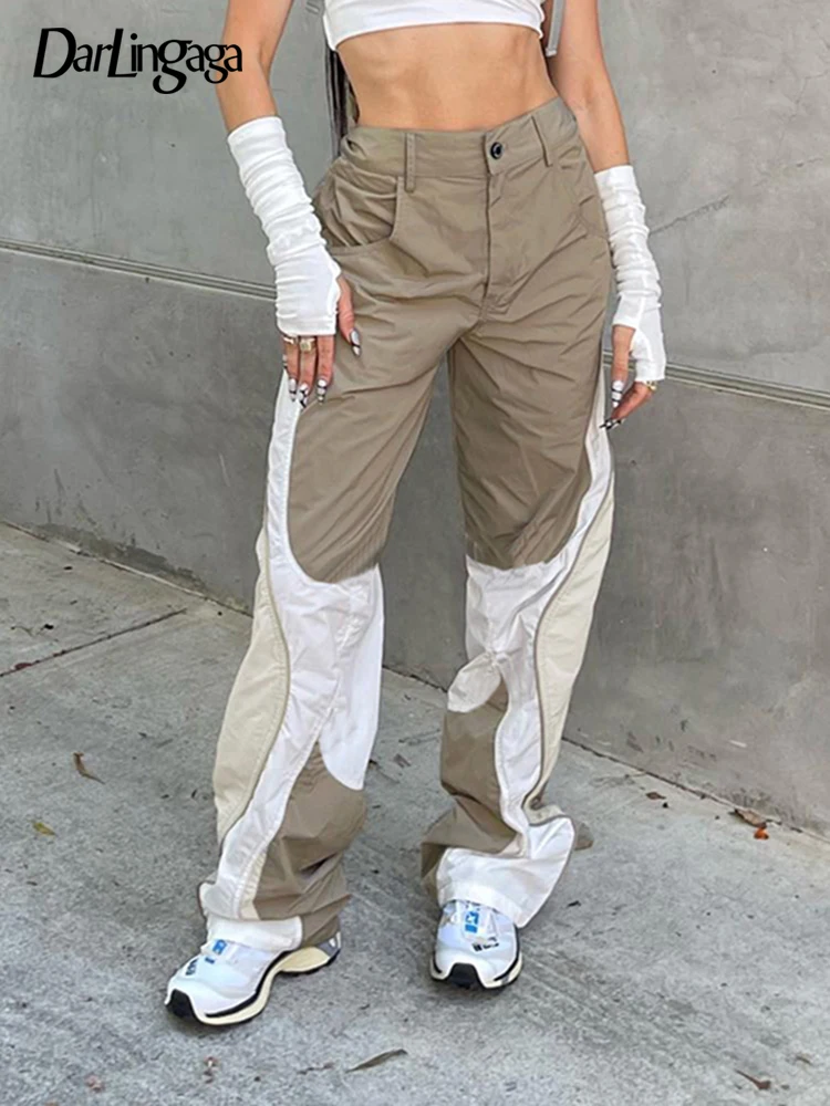 

Darlingaga Streetwear Stripe Patchwork Cargos High Waist Pants Hip Hop Sporty Chic Women's Trousers Contrast Sweatpants Clothing