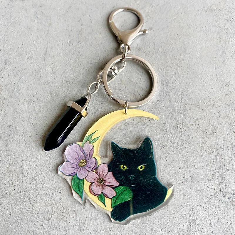 

2022 European and American Hot Sale Models Ins Jewelry Anti-lost Acrylic Pendant Cat Moon Crystal Key Ring Creative Keychain