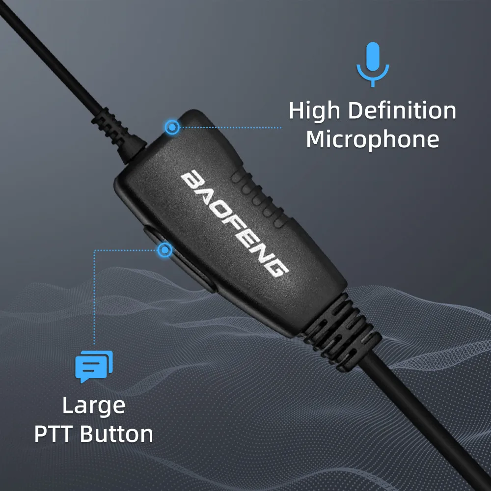 Original 2 PIN Earpiece Headset PTT MIC Walkie Talkie 180 Swivel Ear Hook Interphone Earphone for BAOFENG UV5R UV10R UV16KENWOOD