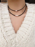 kshmirnew black crystal natural pearl necklace versatile niche design fashion girl clavicle chain women jewelry gift accessories
