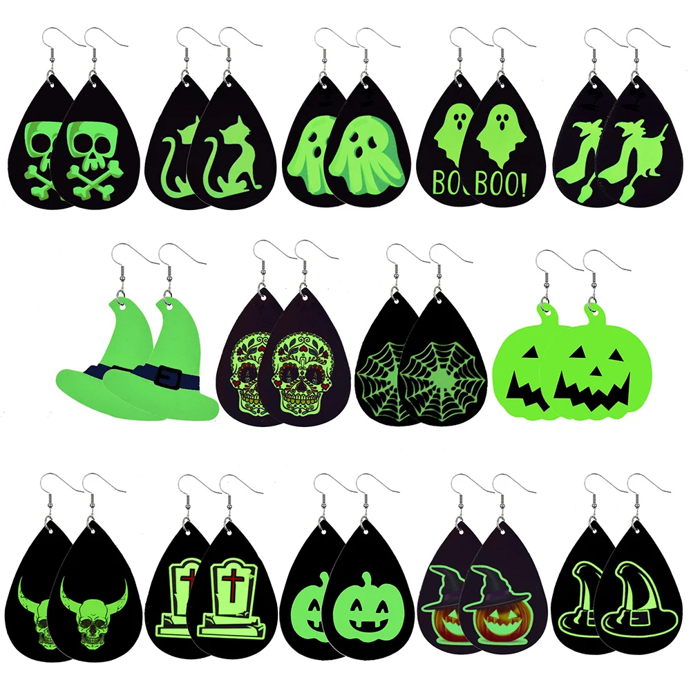 

Noctilucence Earrings Ghost Bone Fluorescent Green Black Ear Ring Suit Fashion Jewelry for Women Girl Halloween Holiday Gift