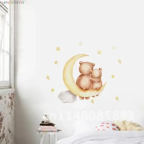Наклейка на стену с медведем и маленьким Луне
