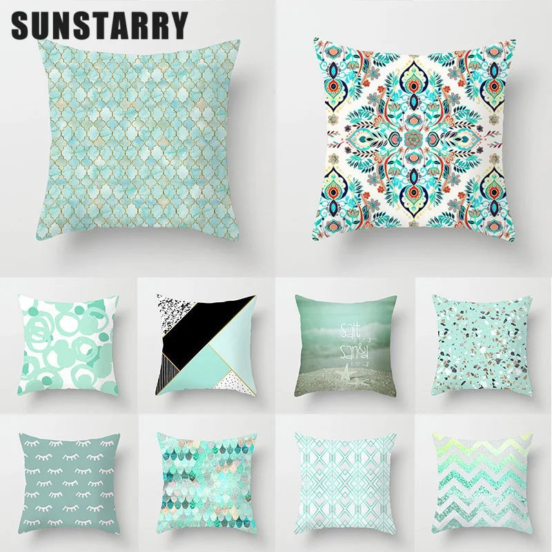 

Mint Green Blue Cushion Cover Modern Nordic Geometric Pillows Cover Sofa Bed Decorative Living Room Pillows Case Funda Cojín