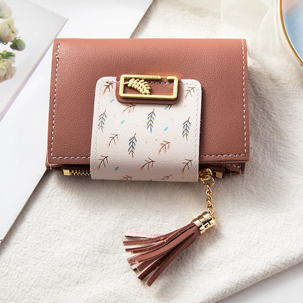 

Женский двойной короткий кошелек с принтом пшеничных ушей, многофункциональный портативный кошелек для дня рождения