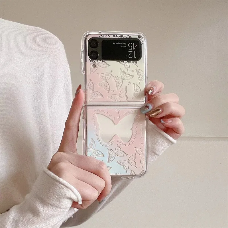 Colorful Butterfly Pattern Suitable for Samsung Galaxy Z Flip 3 Z Flip 4 Foldable Phone Case Anti Drop Silicone Soft Protective