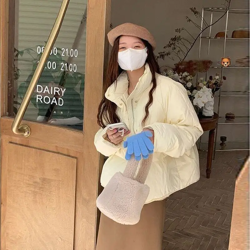 Women Autumn/Winter Jackets 2023 New Female Fashion Stand Collar White Duck Down Coat Buttons Pockets Ladies Down Coat M27