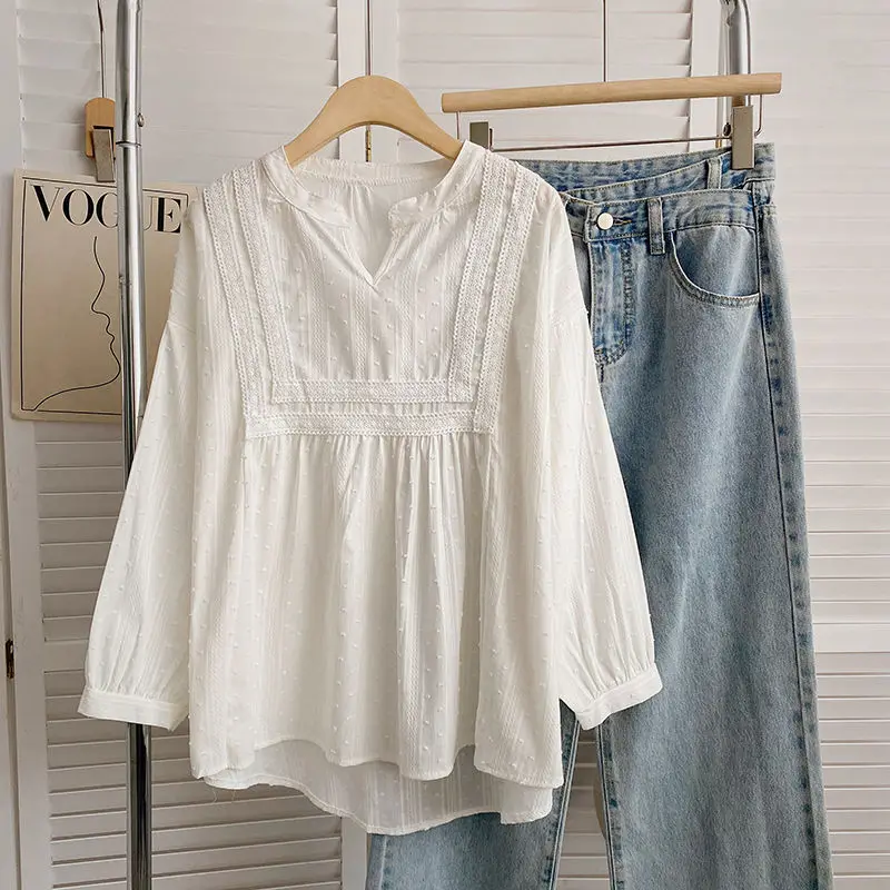 Женская рубашка с длинными рукавами из 100% чистого хлопка в художественном стиле