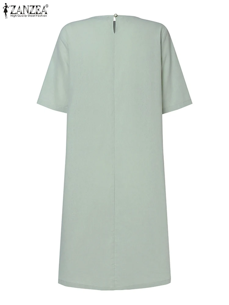 Платье ZANZEA женское с круглым вырезом однотонное хлопковое винтажное сарафан