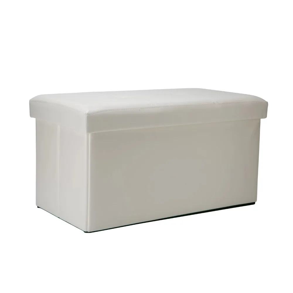 

Faux Leather Double Folding Storage Ottoman in Ivory Vanity Chair Stool Chair Ottoman Storage Living Room Footstool Furniture