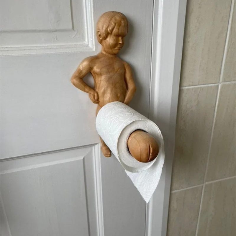 

Toilet Roll Holder Spoof Creative Wooden Little Boy Fun Toilet Paper Holder Wall Hanging