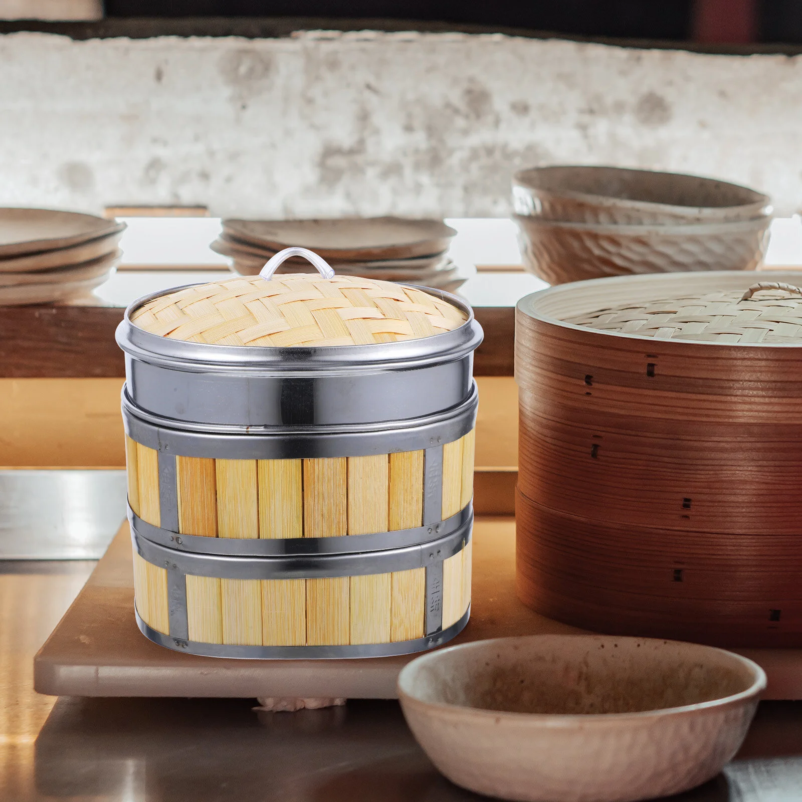 

1 Set of Kitchen Steamer Basket Lidded Bun Steamer Bamboo Food Steamer Bamboo Cookware Basket