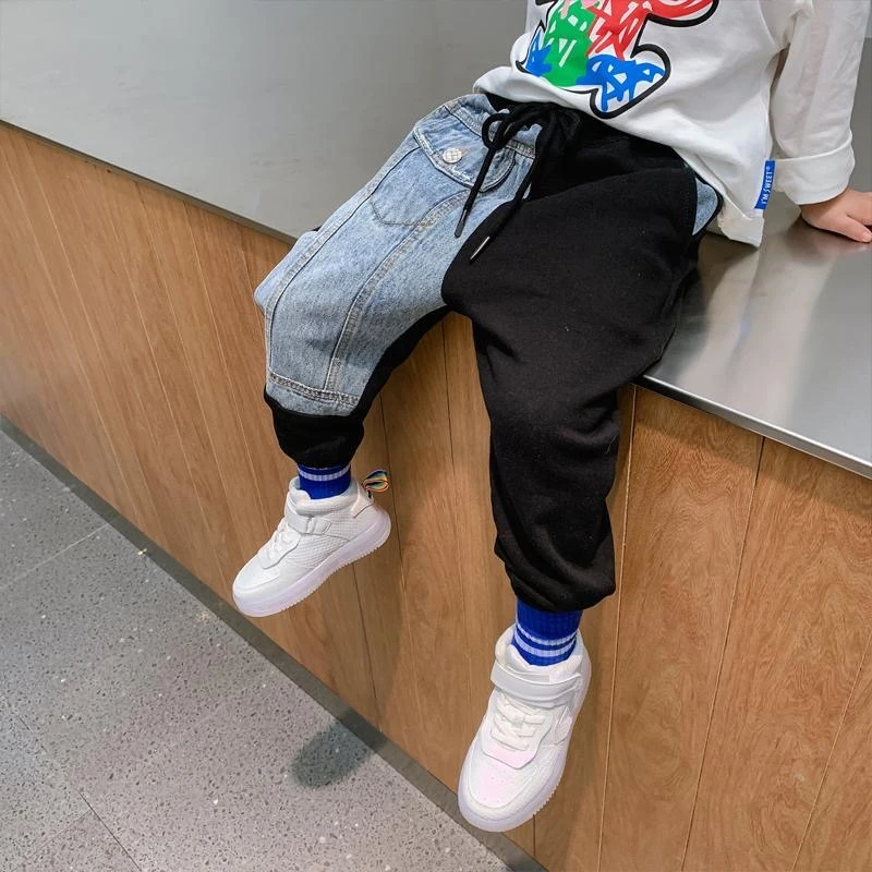 Boys Pants Fashion Jeans Patchwork Trend Sport Casual Pants Spring Autumn Teeage Children Sweatpants Baby Kids Trousers