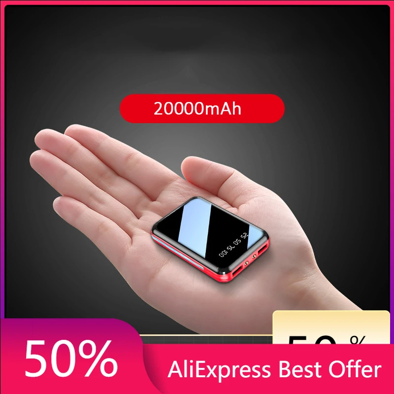 

20000mAh Mini Power Bank Mirror Screen LED Digital Display External Battery Pack camping Portable Powerbank free shipping
