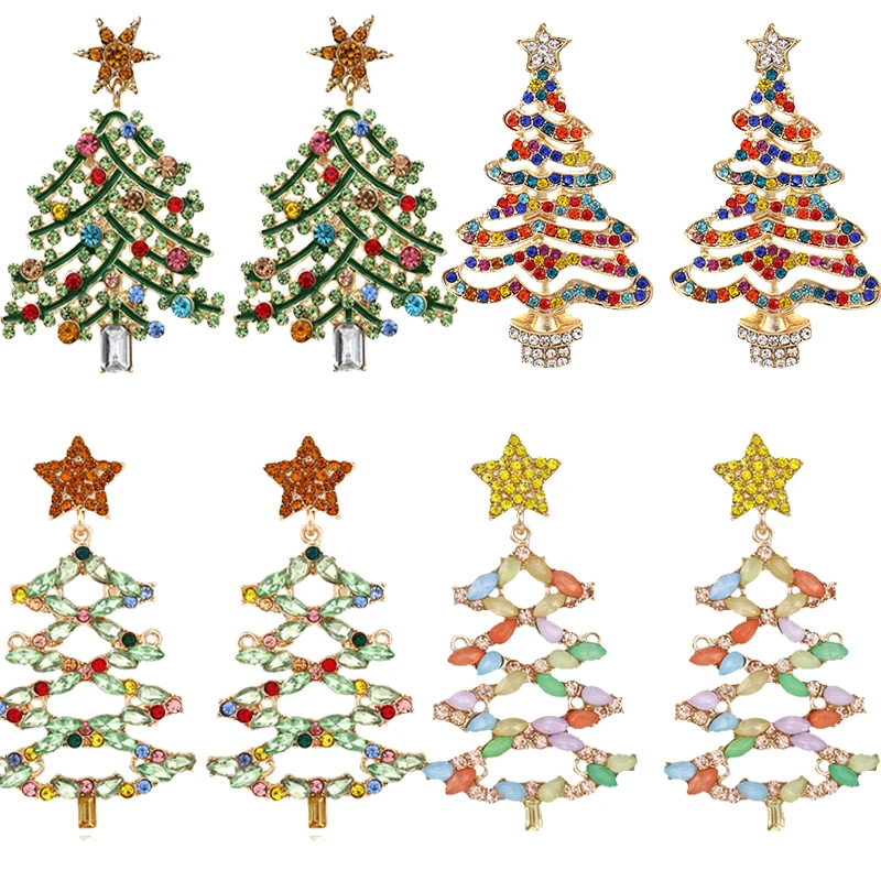 

Christmas Jewelry Cute Long Tassel Christmas Tree Earrings for Women Shiny Eardrop Full Rhinestone Drop Earrings Gift for Girl