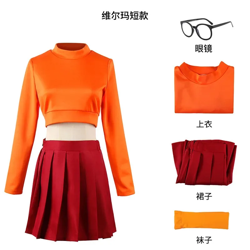 Аниме Velma, униформа для косплея, костюм Laranja Jupe Courte, женская оранжевая верхняя юбка Kausaki Festa De Halloween Carnaval Conj (art.: 3920d2d7a67c8) - 3920d2d7a67c8