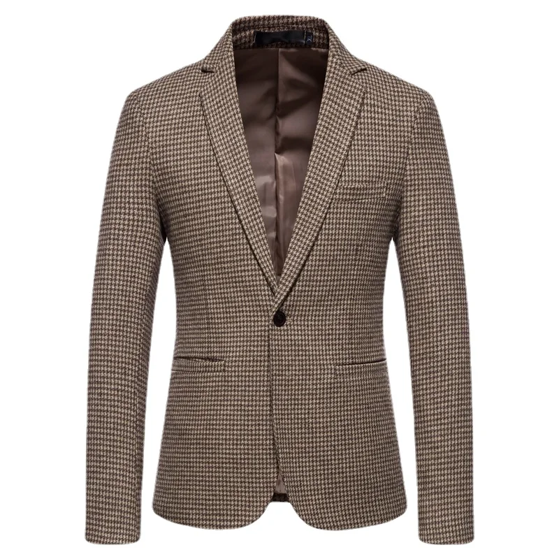 

Осенне-зимний мужской приталенный Блейзер, модный однотонный мужской костюм, куртка, свадебное платье, пальто, повседневный деловой мужско...