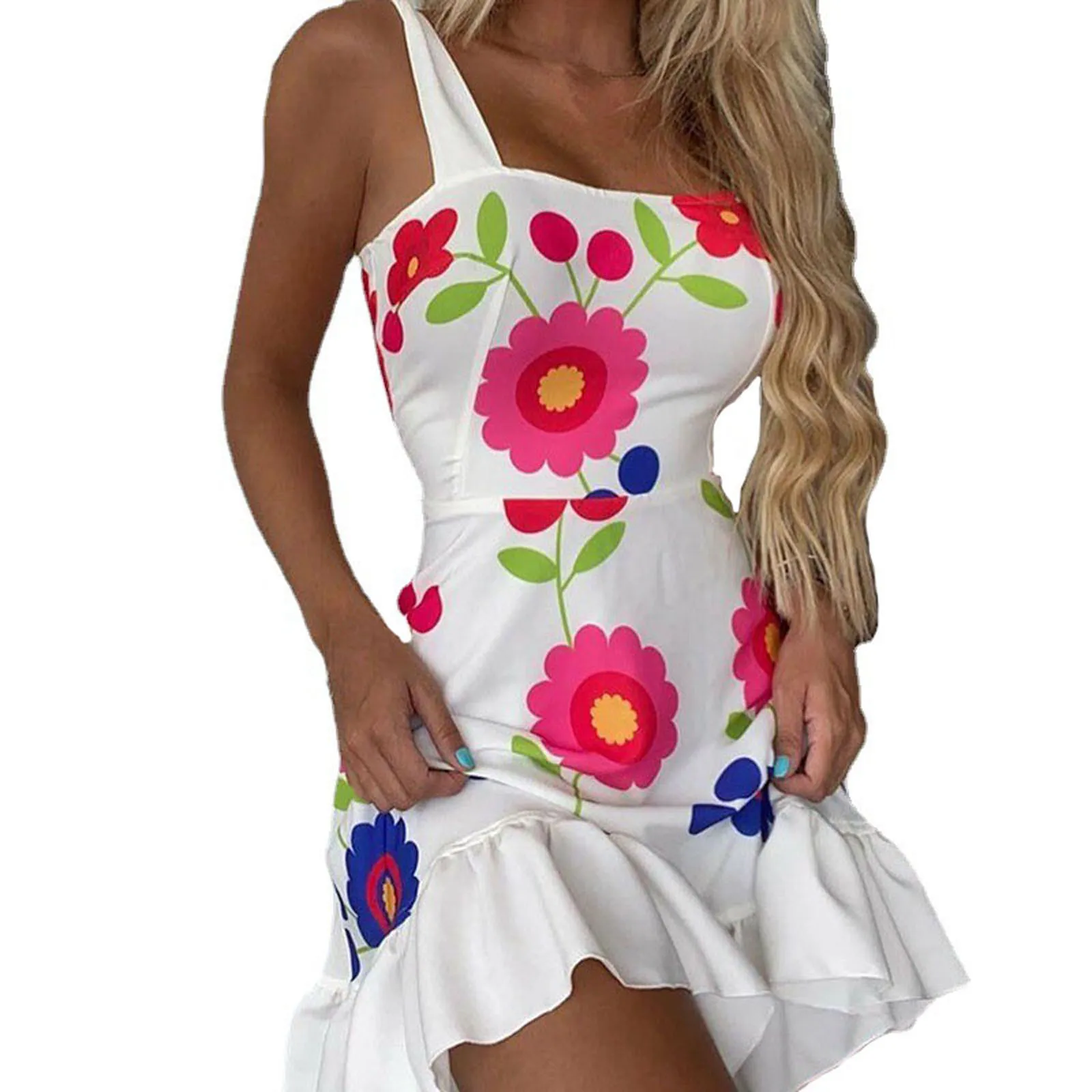 

Повседневное женское платье Lrregular без рукавов, летнее платье свободного кроя с цветочным принтом, богемные женские платья, повседневное жен...