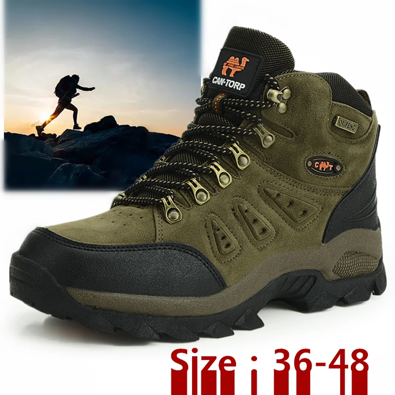 

Походные ботинки для мужчин и женщин, теплые Нескользящие ботильоны на меху, для улицы, рабочая обувь, большой размер 48, на лето и зиму, осень