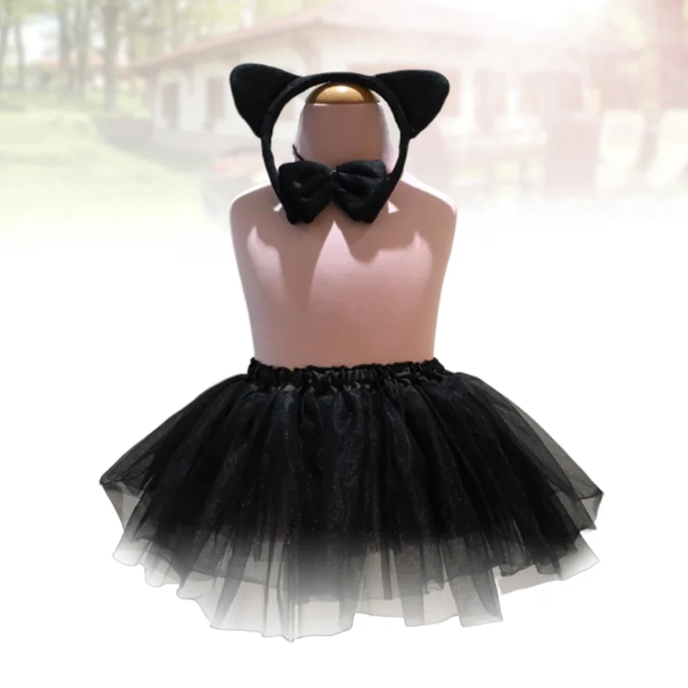 

1 комплект, Детский костюм с мультяшным котом, повязка на голову, галстук-бабочка, юбка, реквизит для представлений, для косплея