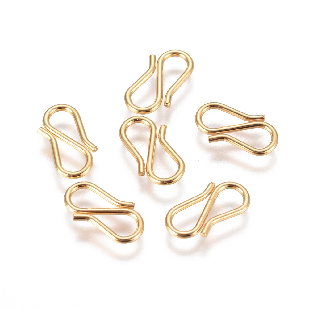 

20PCS 304 Stainless Steel S Hook Clasps Golden 12.5x6.5x1mm Hole: 3-3.5mm