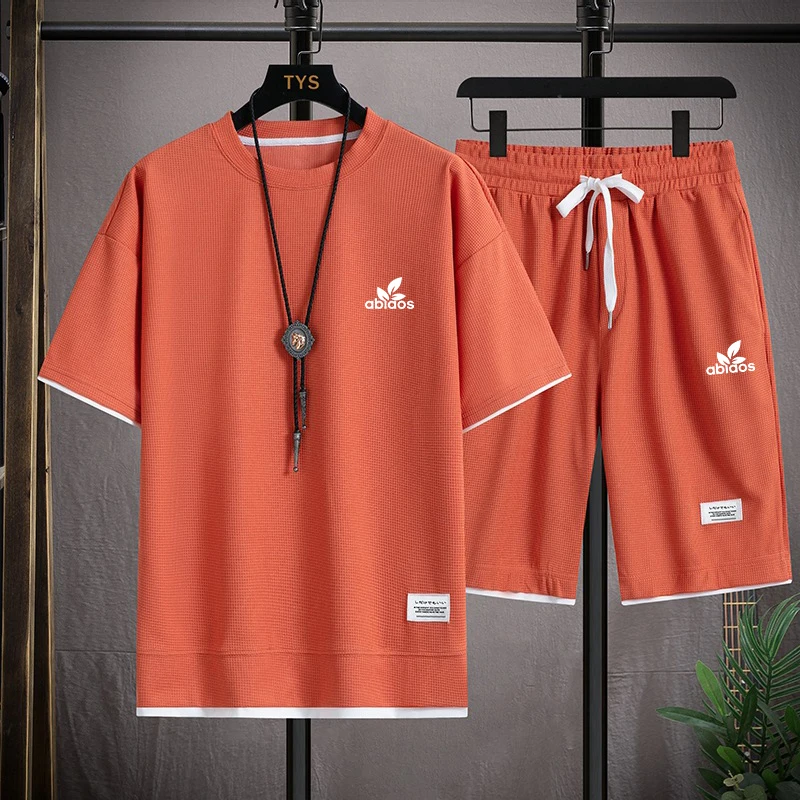 2023 Summer New Men's Fashion Brand Embroidered Linen Casual T-shirt and Shorts Set Sporty Casual Short Sleeve Euro 2 Piece Set
