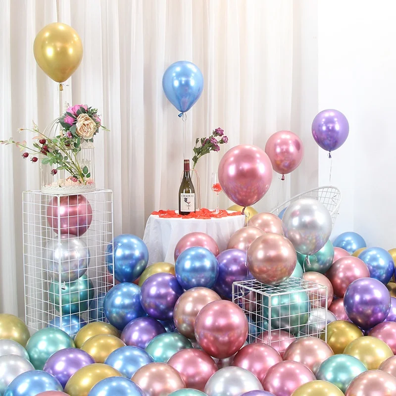 

12 Inches Inflatable Metallic Chrome Metallic Latex Balloon Inflatable Air Balloon Wedding Anniversary Birthday Party Decor Ball