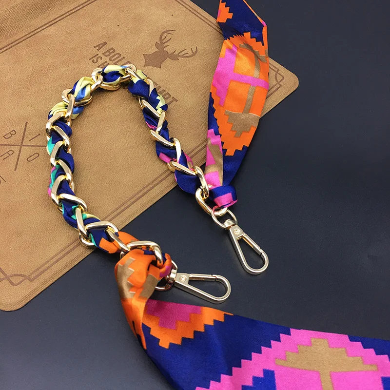 2 шт. шелковая и металлическая цепочка ручка для сумки женский модный шарф волос