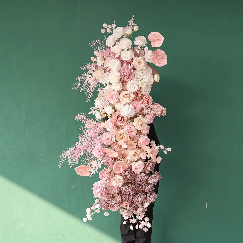 Mariage Decoration Floor Flores Arificiales Custom Light Pink Rose Hortensa Fiori Finti Sztuczne Kwiaty Arche De HY2480