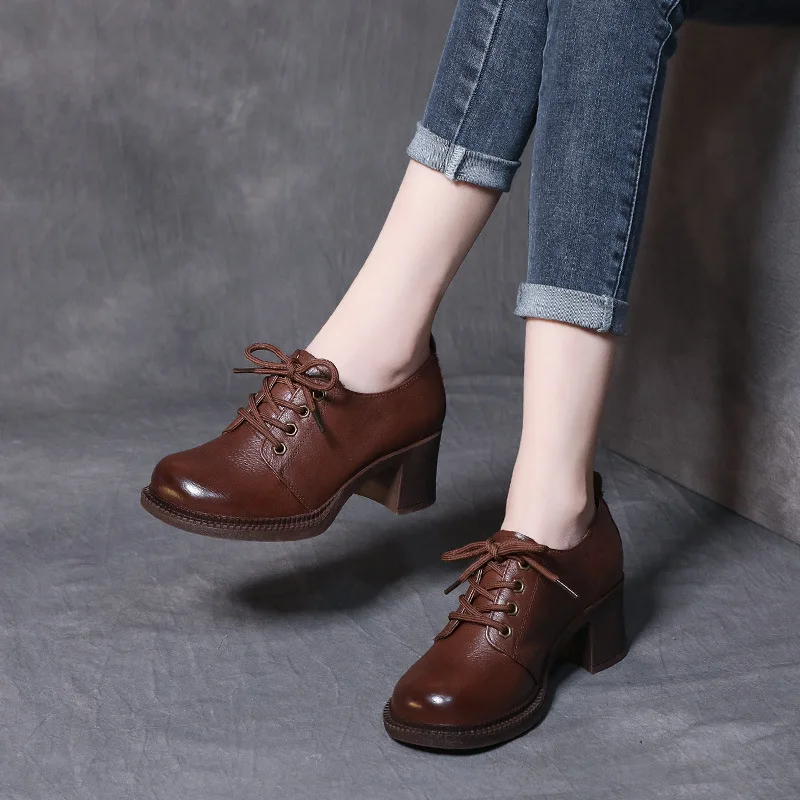 

Женские туфли-лодочки из натуральной кожи, на толстом каблуке