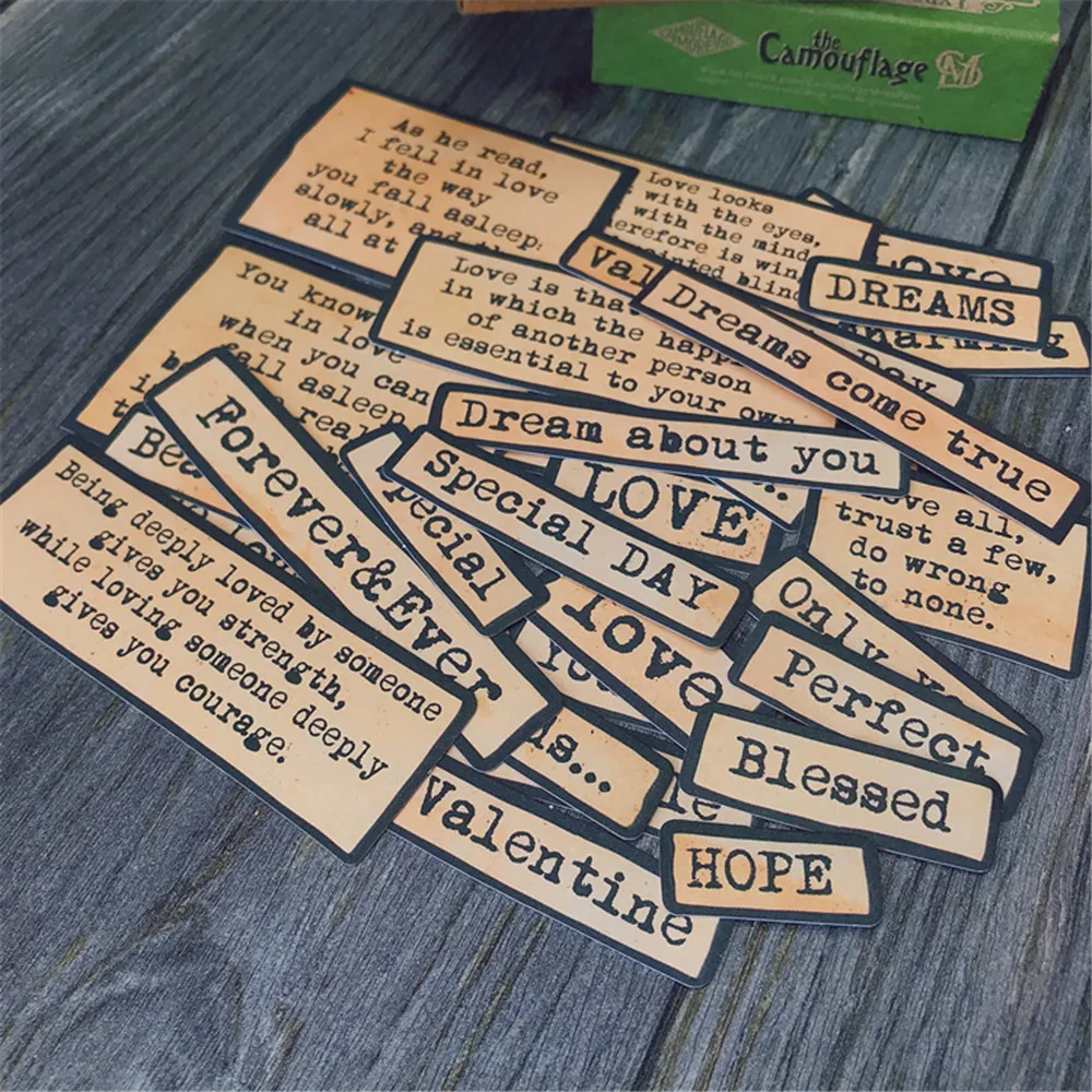 

30pcs about Love Phrase Stickers DIY Hand Account Vintage Stickers Journal Scrapbooking Background Collage Decorations