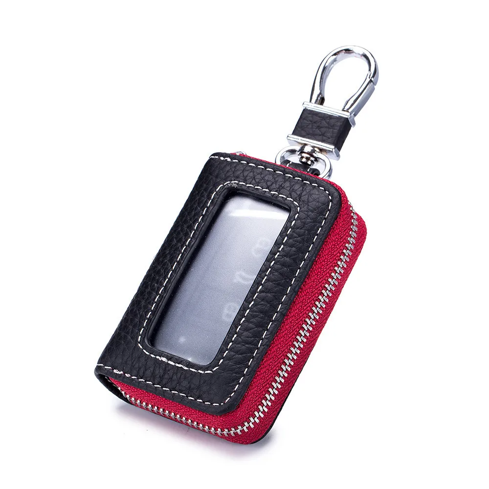 

Case Car Key Holder Zipper Bag Fob Remote Shell Universal Genuine Leather