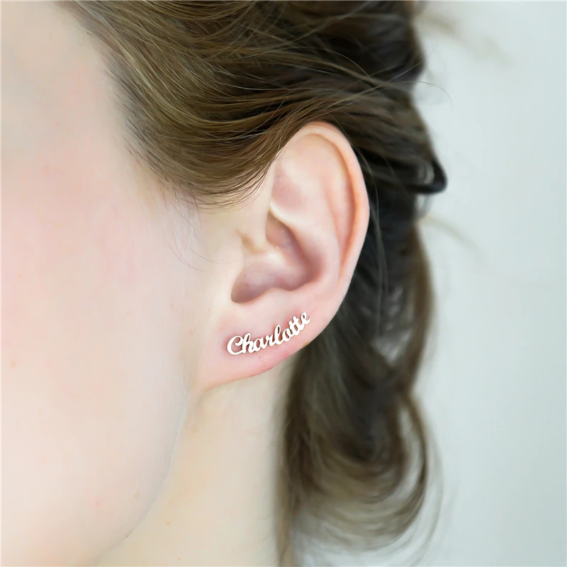 

Fashion Stainless Steel Personalized Customize Name Stud Earrings 2022 Jewelry For Women Girls Gold Color Letter Earring