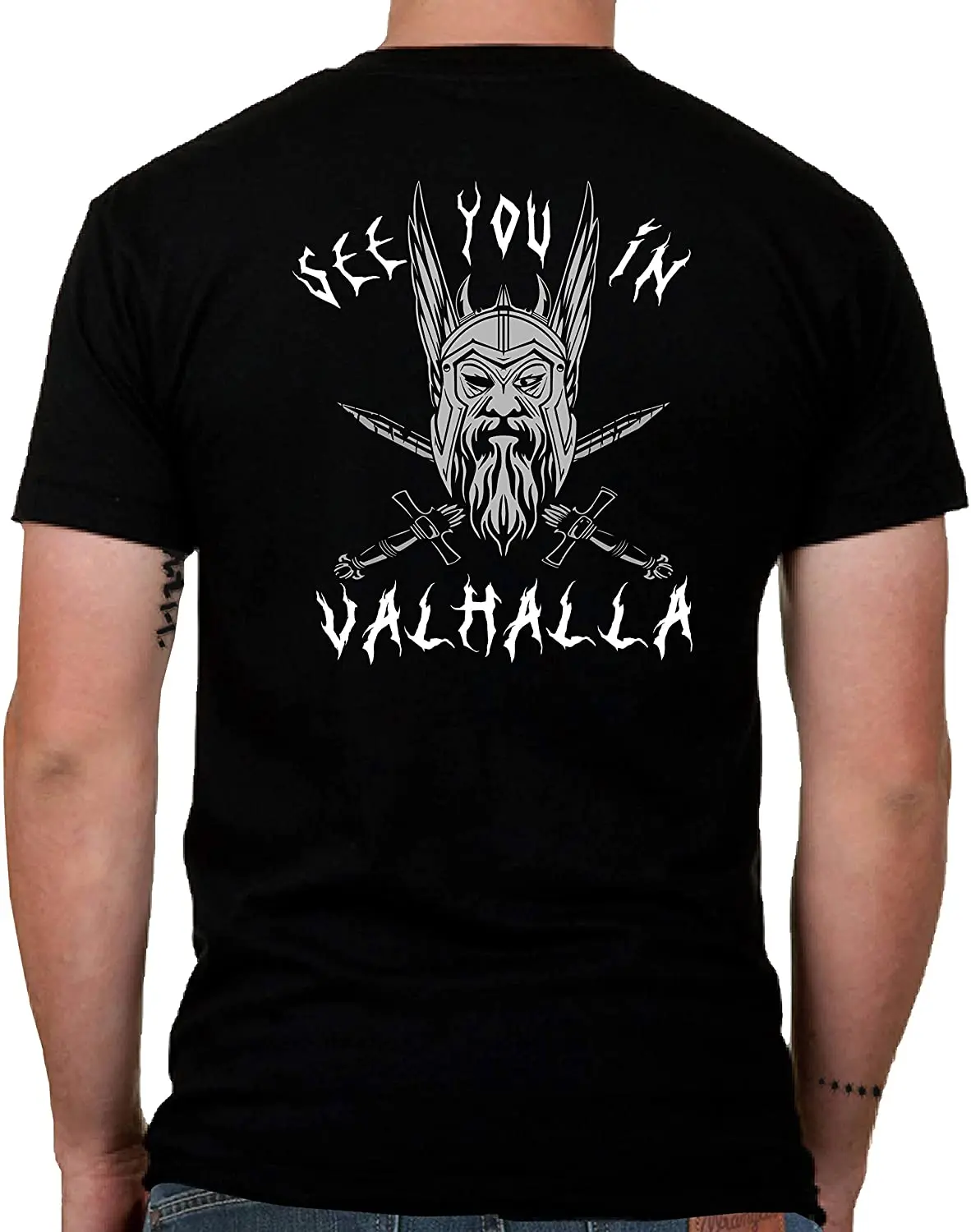 Odin God Runen Valknut Men T-Shirt Vikings See You In Valhalla Tshirt Short Sleeve Casual 100% Cotton Men Clothing