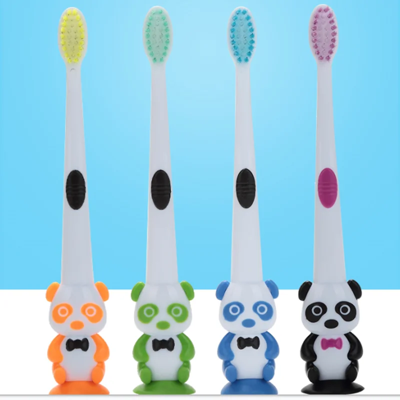 Children Cartoon Panda Soft Bristle Toothbrush with Suction Cup Baby Tooth Brush Kids Training Teeth Brush Oral Care for 3-12Y